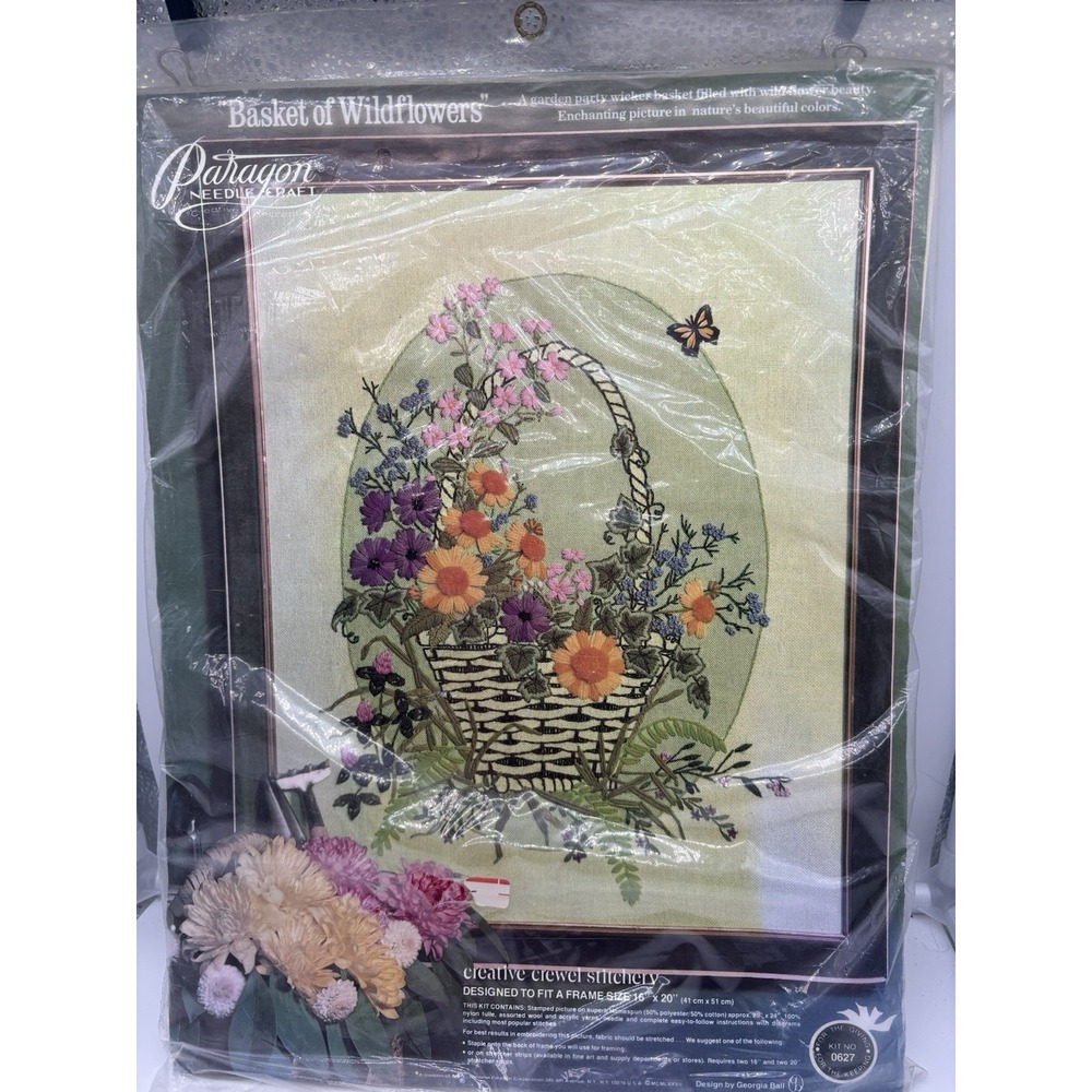 Vintage 1977 Paragon Needlecraft "Basket of Wildflowers" kit 0627 sealed